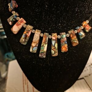Multicolor Stone Mosaic Bar Necklace - Women Jewelry